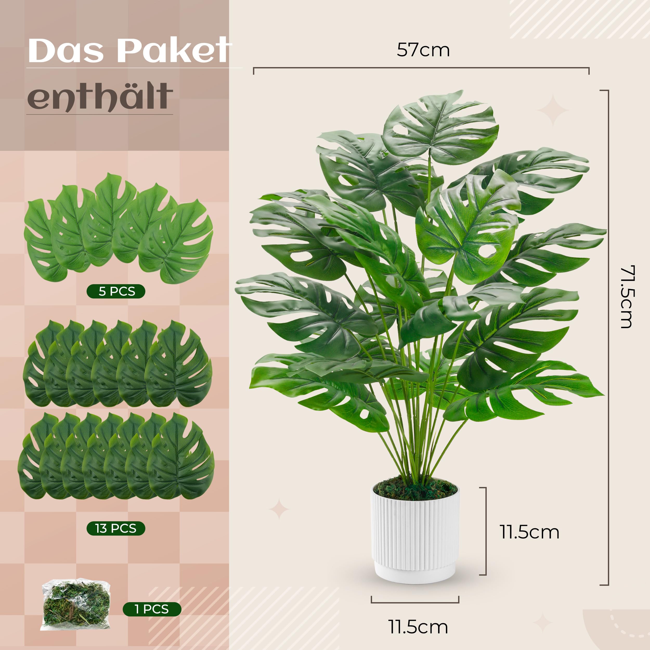 Künstliche Monstera 71 cm – Große Zimmerpflanze Deko - Image 3